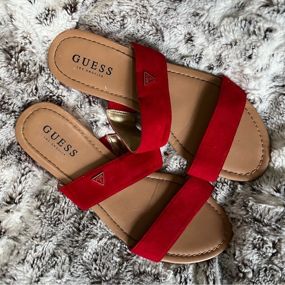 Guess Red Double Strap Sandals - Picture 1 of 3